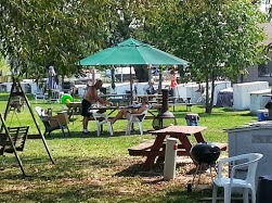 view of green area by docks